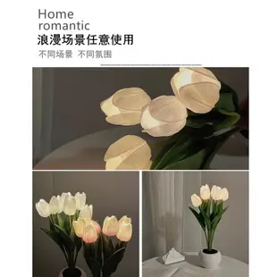 【韓國仿真花】LED鬱金香小盆栽 仿真花小夜燈 ins風 氛圍燈 少女檯燈 小夜燈 禮物 禮品 交換禮物 生日 紀念品