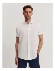 [Country Road] Regular Fit Organically Grown Linen Short Sleeve Shirt in White