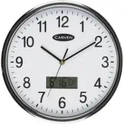 NEW Carven Wall Clock Lcd Date 285mm Silver Frame