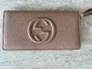 Gucci Soho Leather Camelia Long Wallet Zip Around GG Large Italy GG Box NEW