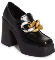 STELLA MCCARTNEY Skya Chain Detail Chunky Platform Loafer Black Gold Silver 38.5