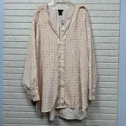 NEW Ann Taylor Long Sleeve Button Up Polka Dot Blouse Peach White & Black XL