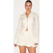 Shape Butter Cream Hook & Eye Split Front Cinched Shirt, Cream