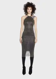[RARE LONDON] Rhinestone Lace Up Midi Dress