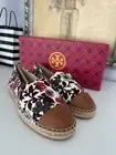 Tory Burch Color Block Flat Espadrilles Printed Canvas Nappa Leather Size 6.5
