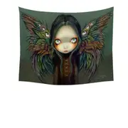 Dark Gothic Art the Winged Seer Creepy Winged Girl Tapestry