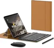 [Jarttarn] Compatible with Google Pixel Fold Bluetooth Keyboard Set, Leather Keyboard Case&Hoslter [Keyboard&Case+Mouse+Capacitive Pen], Light Office Set Suitable for Google Pixel Fold Phone (Brown)