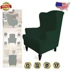 Machine-Washable Wingback Chair Cover in Dark Green - 80% Polyester/20% Spandex