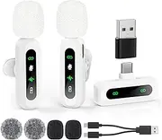 USB C Lavalier Microphone Wireless Mini Mic for Type-C Android Phone/Tablet/PC Video Recording Clip-on Mics with Rotatable Clip&Denoise Recording, Ideal for Vlog Tiktok Youtube Content Creator, White