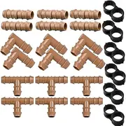 Jayee Drip Irrigation Fittings Kit for 1/2" Tubing (.600 ID), 24 Pieces Set (17mm)- 6 Tees, 6 Couplings, 6 Elbows,6 End Cap Plugs- Barded Connectors for Rain Bird Pipe and Sprinkler Systems