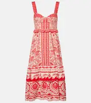 [Farm Rio] Farm Rio River Ride linen-blend bustier dress AU 10 red