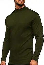 [Plilima] Turtleneck Men's T-Shirt Long Sleeve Cotton Undershirt Slim Fit Solid Tops