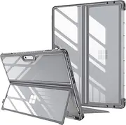 Fintie Hard Case for 13 Inch Microsoft Surface Pro 11 / Pro 10 / Pro 9 - Shockproof Folio Rugged Cover with Clear Transparent Back Shell Compatible with Type Cover Keyboard, Gray