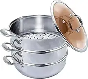 SOGA 3 Tier 28cm Heavy Duty Stainless Steel Food Steamer Vegetable Pot Stackable Pan Insert with Glass Lid