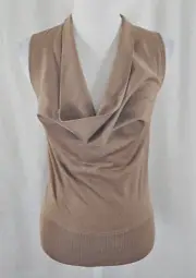 New Ann Taylor Womens Top Khaki Tan Cowl Neck Sleeveless Rayon Silk XS