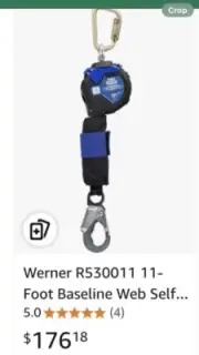 Werner 11ft Baseline Web Self-retracting Life Line New