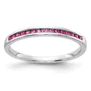 Solid 14k White Gold PinK Simulated Sapphire Channel Band