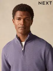 Lilac Purple Texture Regular Fit 100% Cotton Premium Quarter Zip Jumper (B12018) | $44