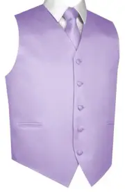 MEN'S LAVENDER SATIN FORMAL TUXEDO VEST TIE & HANKIE SET WEDDING PROM HOMECOMING
