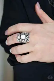 Paparazzi "Flower Shower" Ring in Silver & White