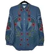 Sundance Canyon Sunset Shirt Button Down Embroidered Linen Small