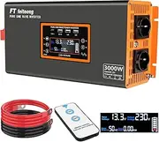 Pure Sine Wave Inverter 12V DC to 220V/230V AC LED Display Dual 5V/3.4A USB Ports, Suitable for Camping, Motorhome, Truck (3000W)