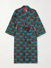 [La DoubleJ] La DoubleJ - Belted Printed Silk-twill Robe - Green - medium medium Green