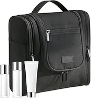 [ccuzs] Toiletry Travel Bag, Waterproof Makeup Organizer, Spacious Cosmetic Case, Unisex Travel Pouch, Multi Compartment Storage, Portable Hygiene Kit, Sturdy Polyester Design, 9.45 Inches, Black,