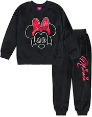 [Disney] Minnie Mouse Girls Velour Drop Shoulder Sweatshirt and Jogger Pants Outfit Set Toddler to Big Kid Sizes (2T - 14-16)