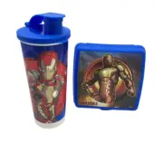 Tupperware Marvel Iron Man Sandwich Keeper 16 oz Tumbler Lunch Set