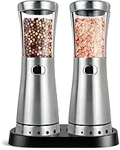 Electric Salt and Pepper Grinder Set with Storage Base, Stainless Steel Rechargeable Salt and Pepper Grinder Set with 4.5 oz Large Capacity, 1.8" Wide Mouth, Adjustable Coarseness, Ideal for Kitchen