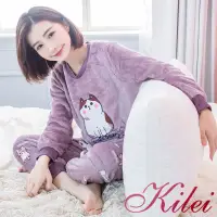 在飛比找蝦皮商城優惠-【Kilei】貓咪控保暖睡衣水貂絨可愛長袖二件式睡衣組XA4