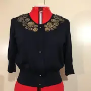 OSCAR De La RENTA, New Navy knit TOP, XL (fits M-XL), golden metal Pearl buttons