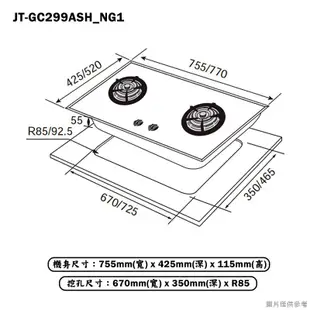 喜特麗【JT-GC299ASH_LPG】75.5cm雙口定時 檯面瓦斯爐(黑)-桶裝瓦斯(含標準安裝)