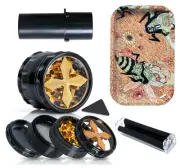 Tobacco Rolling Tray with Herb Grinder 4pc 2.5" Rolling Machine Vaccum Container