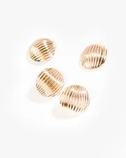 Gold Ribbed Front Back Stud Earrings