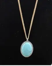 Lucky Brand Silver-Tone Leather Cord Large Blue Stone Pendant Necklace L24