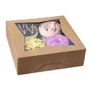 [15pcs]8"Brown Bakery Pie Boxes, Kraft Cardboard Cookie Box with Window Auto