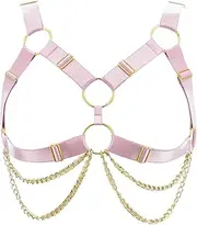 [KBQLXPKJW] Leather Bra Harness Women Bondage Garter Belt Sexy Lingerie Adjustable Suspender Goth Chain /237