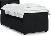 vidaXL Box Spring Bed with Pocket Spring Mattress - King Single Black Velvet Bedstead with LED Lights and Mattress Topper