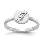 Solid 14k White Gold Simulated CZ Initial J Ring