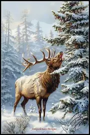 Elk in the Snowcovered Forest - Chart Counted Cross Stitch Patterns Needlework