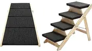 Pet Scene 4 Steps Dog Ramp Wooden Pet Stairs 2in1 Foldable for Bed Car Couch Sofa Puppy Cat Ladder Portable Up to 60KG
