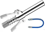 KEWAYO Grease Gun Coupler with 15.7in Spring Flex Hose,Double Handle Extended Version Heavy Duty Grease Fitting 1/8" NPT 17,000 PSI,Fits All Grease Gun Tips