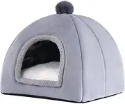 STARTIST Cat Bed for Indoor Cats Dog Beds Snooze Soft Kennel Self Warming Cat Tent Cave Semi Enclosed Cat Nest for Kitten Small Dogs, Gray S