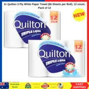 2x Paper Towel Quilton 3 Ply White (60 Sheets Per Roll) Pack of 12 NEW FREE SHIP