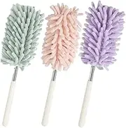 GREDINO 3 Pack Microfiber Duster for Cleaning, Mini Hand Duster with Extension Pole, Washable Microfiber Head, Rubber Handle, Office, Car, Window, Furniture, Computer, Air Condition