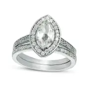 Marquise Lab-Created White Sapphire and 0.33 CT. T.W. Diamond Frame Bridal Engagement Ring Set in Sterling Silver