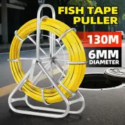 Fish Tape Puller Fibreglass 130mx6mm Wire Cable Running Duct Rodder Electrical Fishtape Pulling Rod NBN Tool Brake Portable Steel Reel Stand Sewer