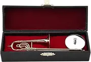Miniature Trombone Replica Gold Plated Instrument Model Musical Ornaments with Stand and Case for Instrument Ornaments